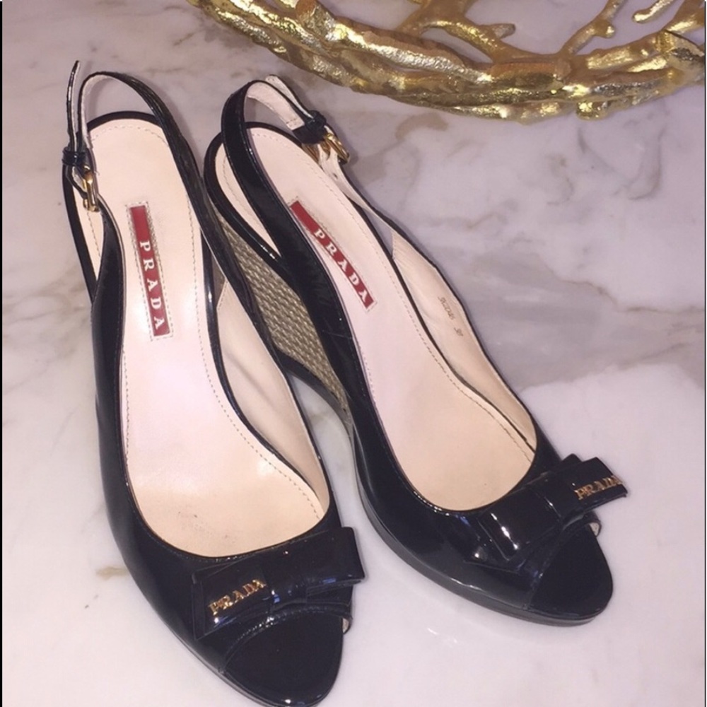 100% Authentic Prada black Wedges